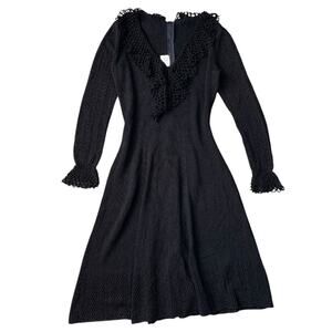 Vintage Gianna Knits Black Crochet Dress Ruffles Women’s XL Talon Zipper